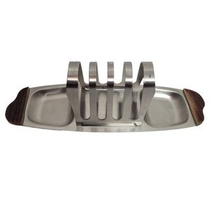 Vintage 1960's Japan stainless steel and wood bread holder